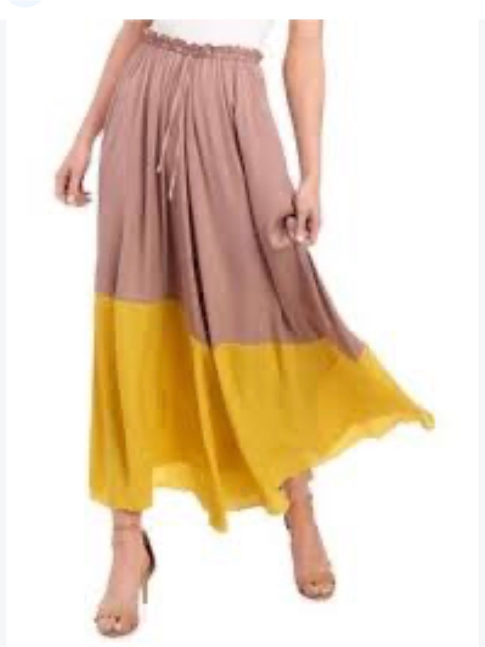Free People Two-Tone Maxi Skirt in taupe and Mustard